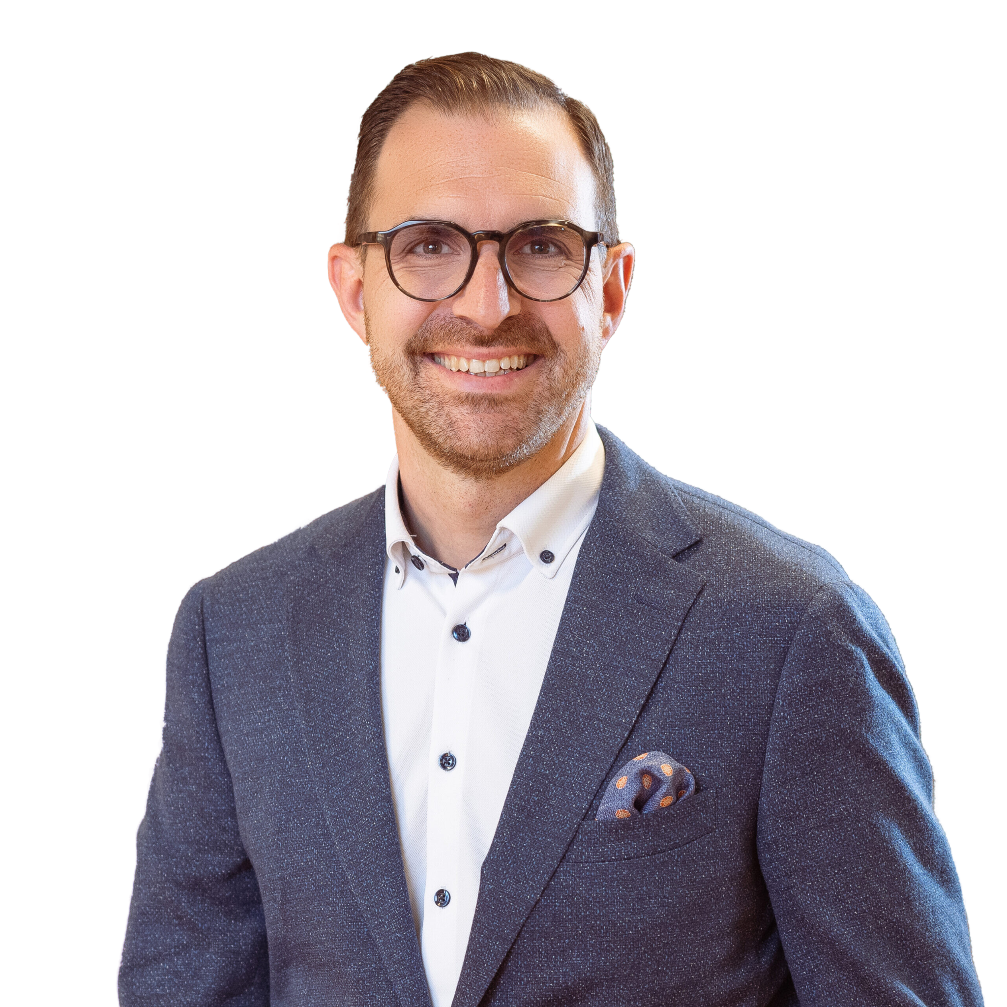 Mann mit Brille und braunen Haaren mittleren Alters