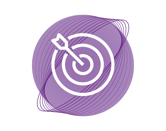 Violettes kreisrundes Icon mit einer Zielscheibe und einem Pfeil in der Mitte