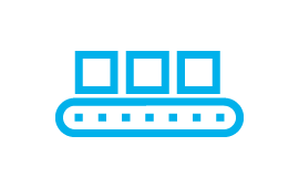 Icon Förderband mit drei Quadraten horizontal drauf angeordnet