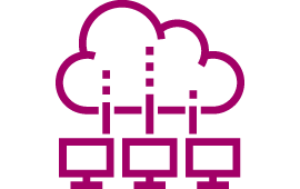 Icon Wolke mit drei Computer, welche Daten in die Wolke laden