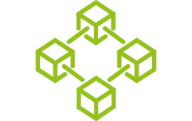 Viereck mit einem Würfel in jedem Eck