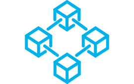 Icon Quadrat mit einem Würfel an jeder Ecke