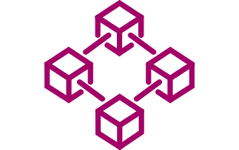 Icon Quadrat mit einem Würfel in jeder Ecke