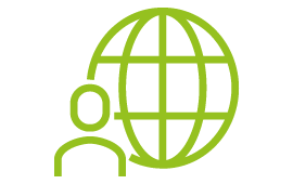 Icon Weltkugel mit Mann im Vordergrund