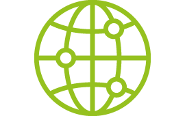 Icon vernetzte Weltkugel mit drei Kreisen