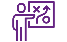 Icon einer Person, die auf ein Diagramm zeigt