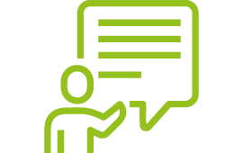 Icon mit Strichmännchen und Sprechblase im Hintergrund