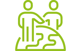 Icon Weltkugel mit zwei Strichmännchen