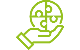 Icon mit Hand, welche eine Kugel hält