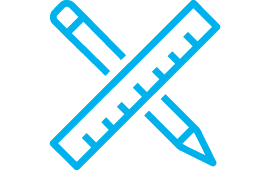 Icon Bleistift und Massstab über Kreuz