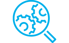 Icon mit Lupe und zwei Zahnräder hinter der Lupe